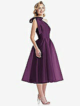 Side View Thumbnail - Aubergine Scarf-Tie One-Shoulder Organdy Midi Dress 