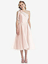 Front View Thumbnail - Blush Scarf-Tie One-Shoulder Organdy Midi Dress 