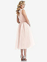 Rear View Thumbnail - Blush Scarf-Tie One-Shoulder Organdy Midi Dress 