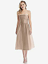 Front View Thumbnail - Topaz Strapless Pleated Skirt Organdy Midi Dress