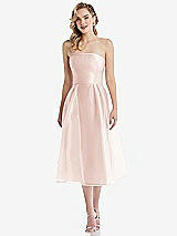 Front View Thumbnail - Blush Strapless Pleated Skirt Organdy Midi Dress