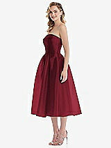 Side View Thumbnail - Claret Strapless Pleated Skirt Organdy Midi Dress