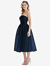 Side View Thumbnail - Midnight Navy Strapless Pleated Skirt Organdy Midi Dress