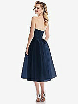 Rear View Thumbnail - Midnight Navy Strapless Pleated Skirt Organdy Midi Dress