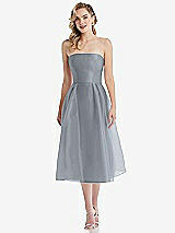 Front View Thumbnail - Platinum Strapless Pleated Skirt Organdy Midi Dress