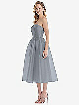 Side View Thumbnail - Platinum Strapless Pleated Skirt Organdy Midi Dress