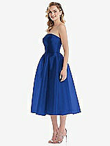 Side View Thumbnail - Sapphire Strapless Pleated Skirt Organdy Midi Dress