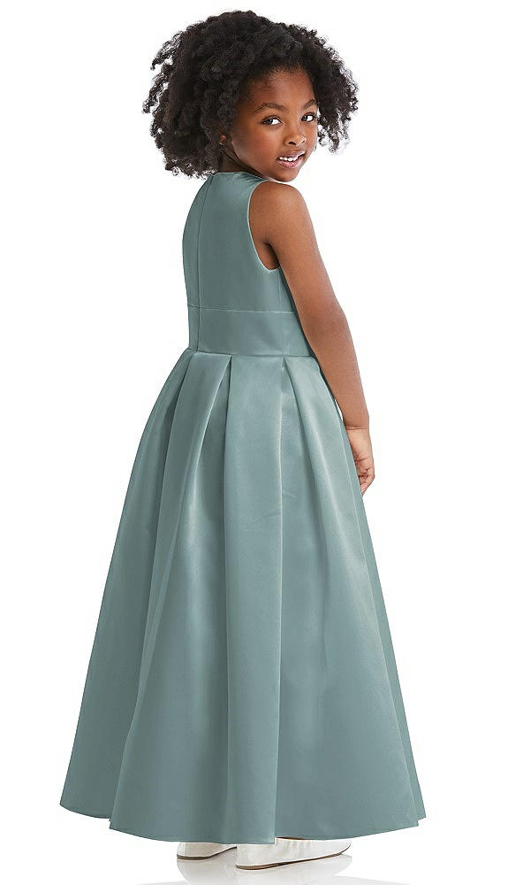 Back View - Icelandic Sleeveless Pleated Skirt Satin Flower Girl Dress