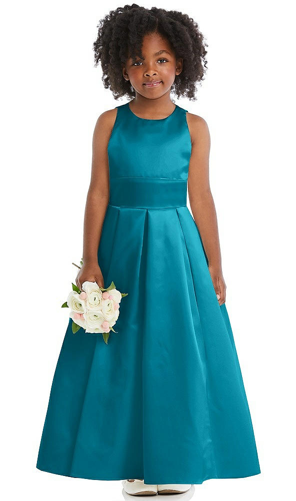 Front View - Oasis Sleeveless Pleated Skirt Satin Flower Girl Dress