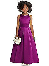 Front View Thumbnail - Persian Plum Sleeveless Pleated Skirt Satin Flower Girl Dress