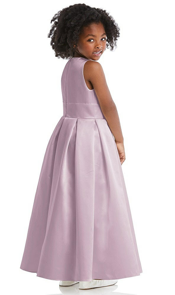 Back View - Suede Rose Sleeveless Pleated Skirt Satin Flower Girl Dress