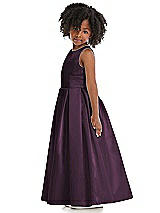 Side View Thumbnail - Aubergine Sleeveless Pleated Skirt Satin Flower Girl Dress