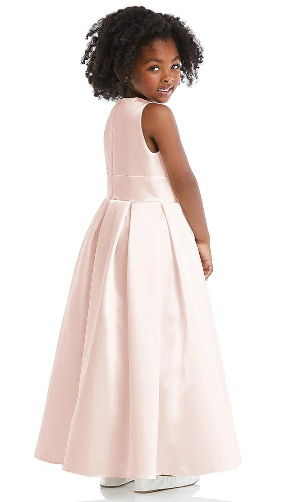 Back View - Blush Sleeveless Pleated Skirt Satin Flower Girl Dress