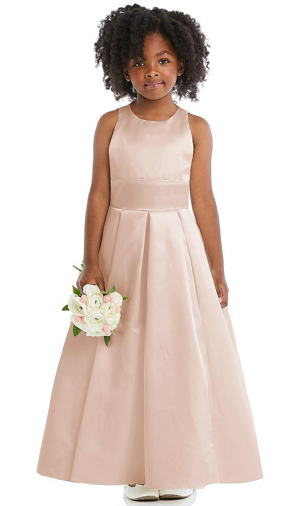 Front View - Cameo Sleeveless Pleated Skirt Satin Flower Girl Dress