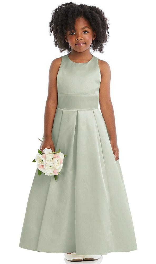 Front View - Celadon Sleeveless Pleated Skirt Satin Flower Girl Dress