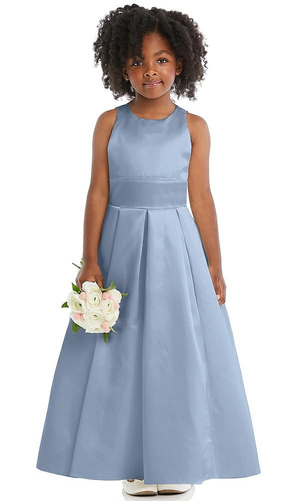 Front View - Cloudy Sleeveless Pleated Skirt Satin Flower Girl Dress