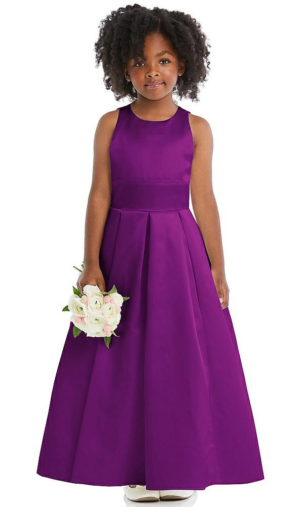 Front View - Dahlia Sleeveless Pleated Skirt Satin Flower Girl Dress