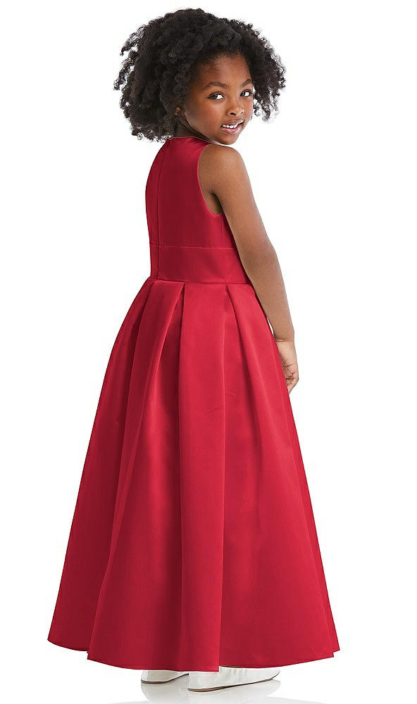 Back View - Flame Sleeveless Pleated Skirt Satin Flower Girl Dress