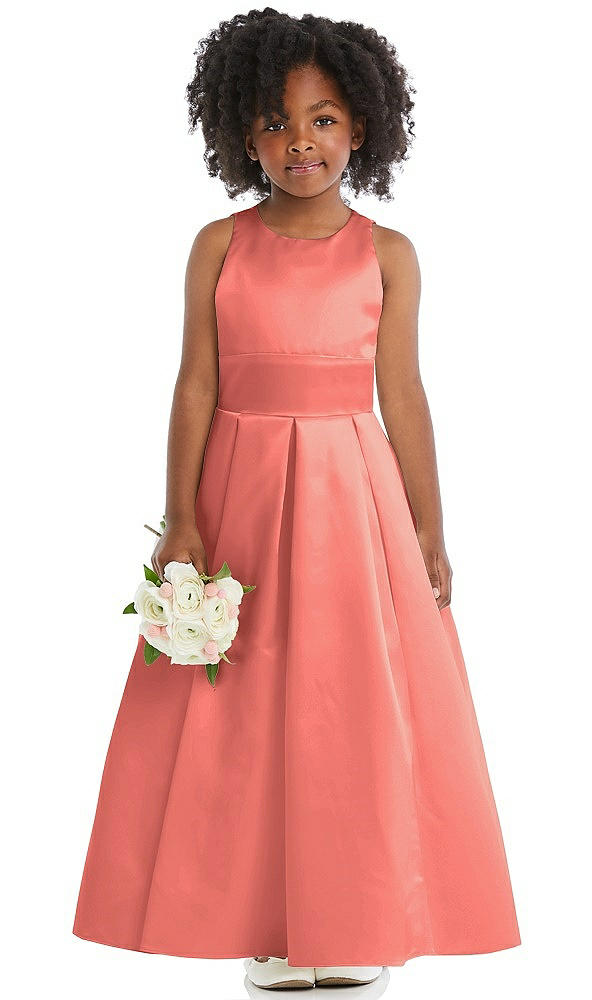 Front View - Ginger Sleeveless Pleated Skirt Satin Flower Girl Dress