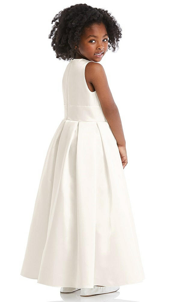 Back View - Ivory Sleeveless Pleated Skirt Satin Flower Girl Dress