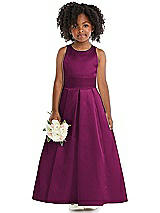 Front View Thumbnail - Merlot Sleeveless Pleated Skirt Satin Flower Girl Dress