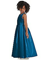 Side View Thumbnail - Ocean Blue Sleeveless Pleated Skirt Satin Flower Girl Dress