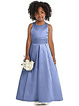 Front View Thumbnail - Periwinkle - PANTONE Serenity Sleeveless Pleated Skirt Satin Flower Girl Dress