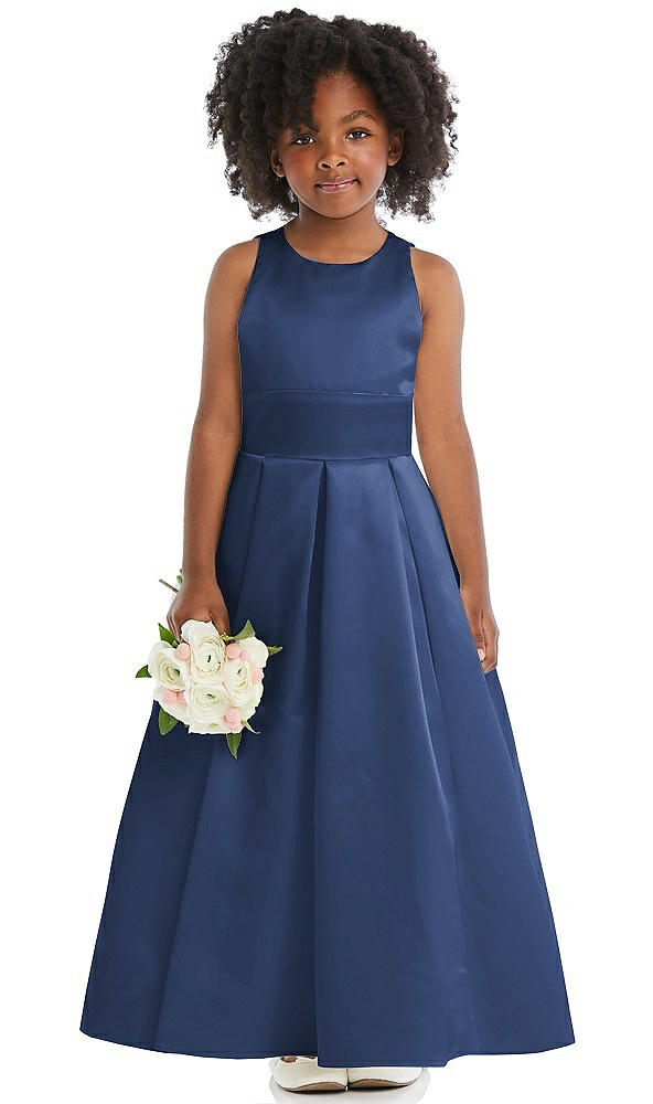 Front View - Sailor Sleeveless Pleated Skirt Satin Flower Girl Dress