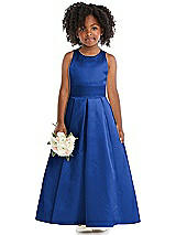 Front View Thumbnail - Sapphire Sleeveless Pleated Skirt Satin Flower Girl Dress