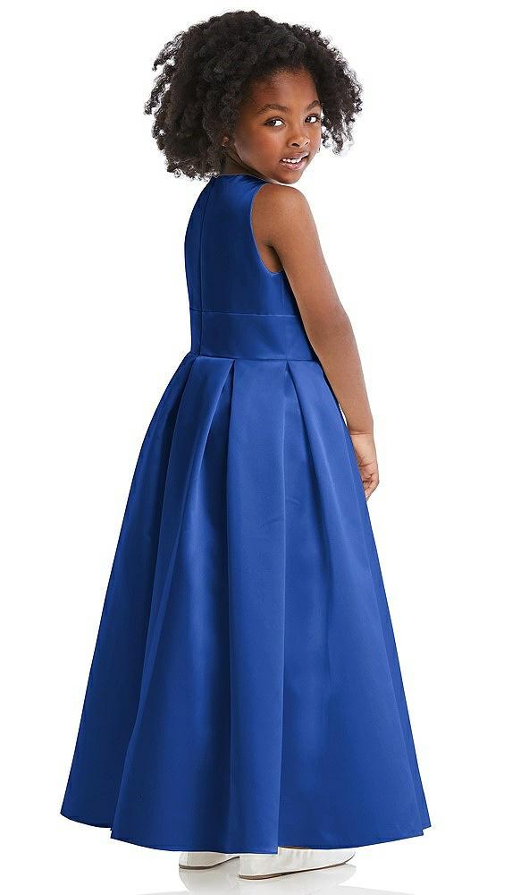 Back View - Sapphire Sleeveless Pleated Skirt Satin Flower Girl Dress