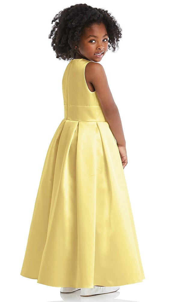 Back View - Sunflower Sleeveless Pleated Skirt Satin Flower Girl Dress