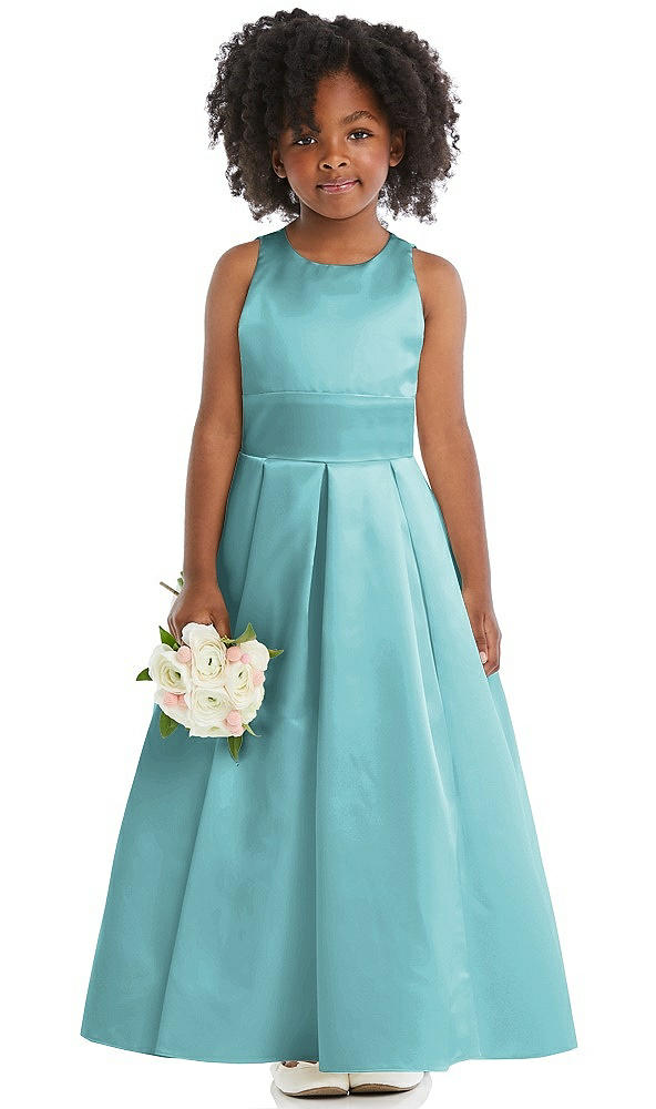 Front View - Spa Sleeveless Pleated Skirt Satin Flower Girl Dress