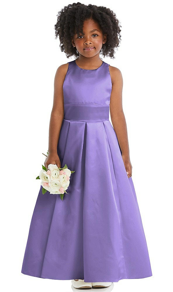 Front View - Tahiti Sleeveless Pleated Skirt Satin Flower Girl Dress