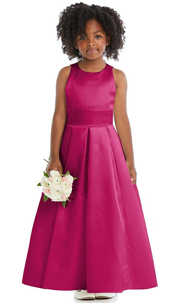 Front View - Tutti Frutti Sleeveless Pleated Skirt Satin Flower Girl Dress