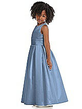 Side View Thumbnail - Windsor Blue Sleeveless Pleated Skirt Satin Flower Girl Dress