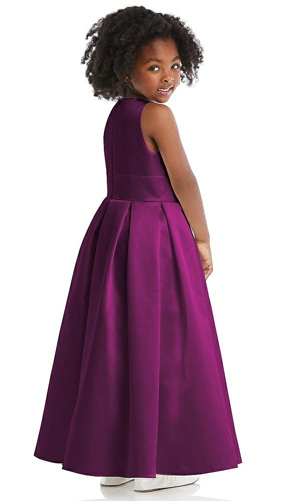 Back View - Wild Berry Sleeveless Pleated Skirt Satin Flower Girl Dress