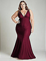 Alt View 2 Thumbnail - Cabernet Shirred Shoulder Stretch Satin Mermaid Dress with Slight Train