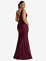 Rear View Thumbnail - Cabernet Shirred Shoulder Stretch Satin Mermaid Dress with Slight Train