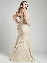 Alt View 4 Thumbnail - Champagne Shirred Shoulder Stretch Satin Mermaid Dress with Slight Train