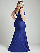 Alt View 4 Thumbnail - Cobalt Blue Shirred Shoulder Stretch Satin Mermaid Dress with Slight Train