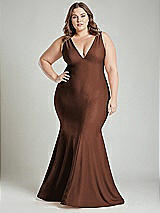 Alt View 2 Thumbnail - Cognac Shirred Shoulder Stretch Satin Mermaid Dress with Slight Train