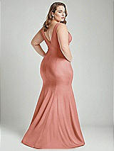 Alt View 4 Thumbnail - Desert Rose Shirred Shoulder Stretch Satin Mermaid Dress with Slight Train