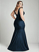 Alt View 4 Thumbnail - Midnight Navy Shirred Shoulder Stretch Satin Mermaid Dress with Slight Train