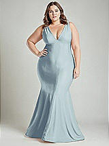 Alt View 2 Thumbnail - Mist Shirred Shoulder Stretch Satin Mermaid Dress with Slight Train