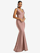 Alt View 1 Thumbnail - Neu Nude Shirred Shoulder Stretch Satin Mermaid Dress with Slight Train