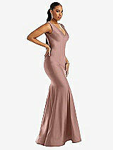 Side View Thumbnail - Neu Nude Shirred Shoulder Stretch Satin Mermaid Dress with Slight Train