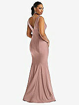 Rear View Thumbnail - Neu Nude Shirred Shoulder Stretch Satin Mermaid Dress with Slight Train