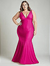 Alt View 2 Thumbnail - Think Pink Shirred Shoulder Stretch Satin Mermaid Dress with Slight Train