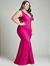 Alt View 3 Thumbnail - Think Pink Shirred Shoulder Stretch Satin Mermaid Dress with Slight Train