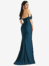 Alt View 3 Thumbnail - Atlantic Blue Off-the-Shoulder Corset Stretch Satin Mermaid Dress with Slight Train